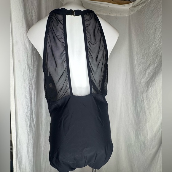Black High Neck Mesh Panel One-Piece Swimsuit Tummy Control Sz 18 - Picture 4 of 4